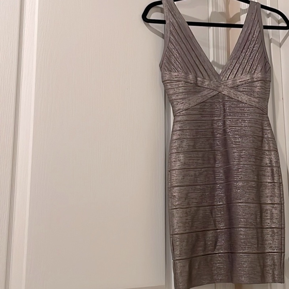 Herve Leger Mini Bandage Dress Metallic